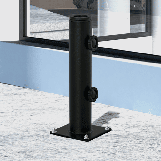 Outsunny Suporte Chapéu de Sol para Chão de Cimento com 2 Botões de Bloqueio e 4 Parafusos Base de Chapéu de Sol para Mastros de 343848mm 12x12x30cm Preto
