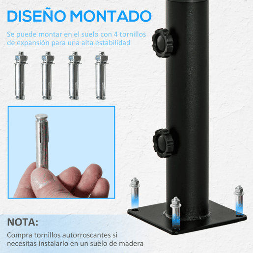 Outsunny Suporte Chapéu de Sol para Chão de Cimento com 2 Botões de Bloqueio e 4 Parafusos Base de Chapéu de Sol para Mastros de 343848mm 12x12x30cm Preto