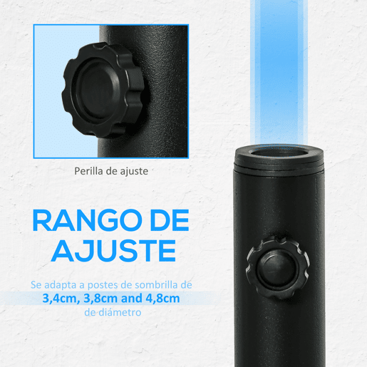 Outsunny Suporte Chapéu de Sol para Chão de Cimento com 2 Botões de Bloqueio e 4 Parafusos Base de Chapéu de Sol para Mastros de 343848mm 12x12x30cm Preto