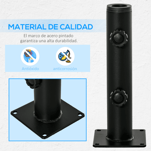 Outsunny Suporte Chapéu de Sol para Chão de Cimento com 2 Botões de Bloqueio e 4 Parafusos Base de Chapéu de Sol para Mastros de 343848mm 12x12x30cm Preto