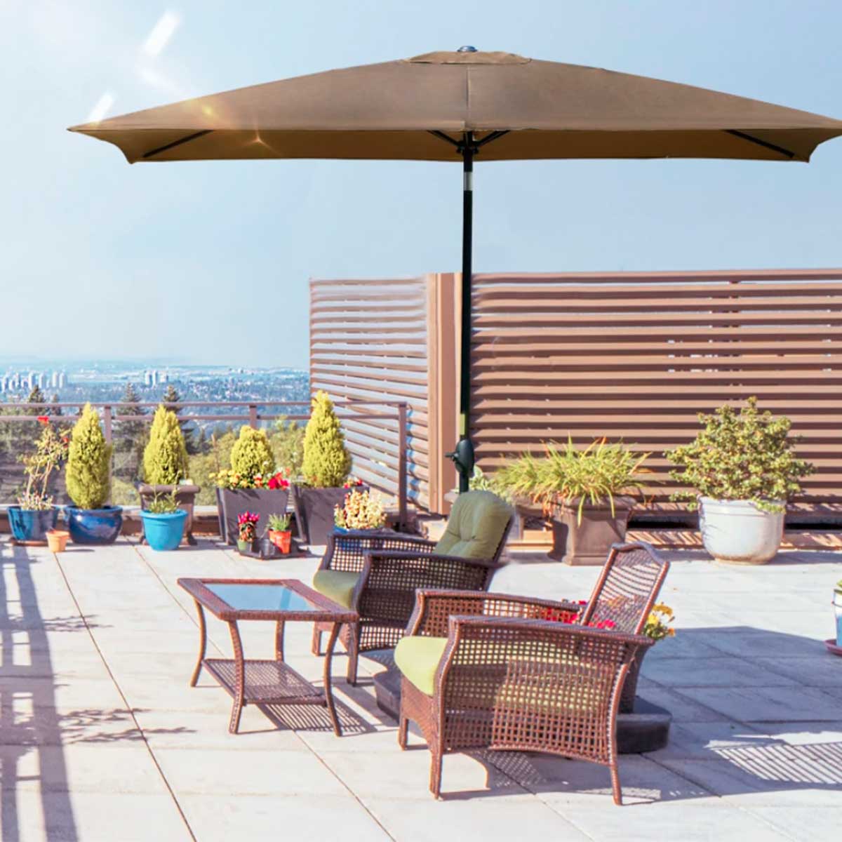 Outsunny sombrilla de terraza exterior 3x2 m parasol de terraza exterior con ángulo ajustable mástil de aluminio y protección uv 50+ sombrilla para jardín patio café