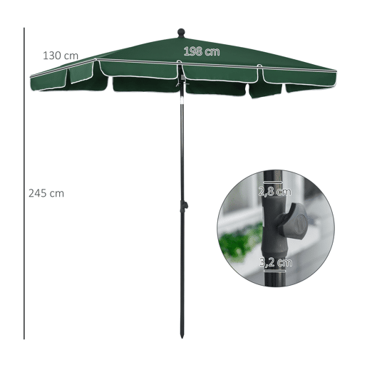 Outsunny Chapéu de Sol Retangular de Jardim 198x130x240cm Chapéu de Sol de Alumínio com Função de Inclinação para Terraço Pátio Exterior Verde Outsunny Chapéu de Sol Retangular de Jardim 198x130x240cm Chapéu de Sol de Alumínio com Função de Inclinação para Terraço Pátio Exterior Verde