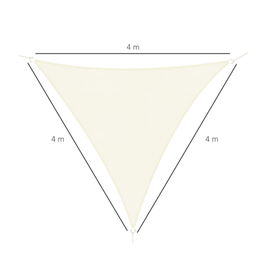 Outsunny Vela de Sombra Triangular 4x4x4 m Toldo Vela de HDPE com Proteção UV Aneis em Forma de D e Cordas para Jardim Pátio Piscina Creme