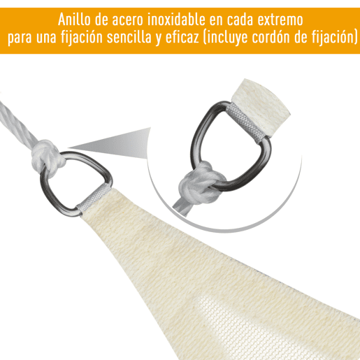 Outsunny Vela de Sombra Triangular 4x4x4 m Toldo Vela de HDPE com Proteção UV Aneis em Forma de D e Cordas para Jardim Pátio Piscina Creme