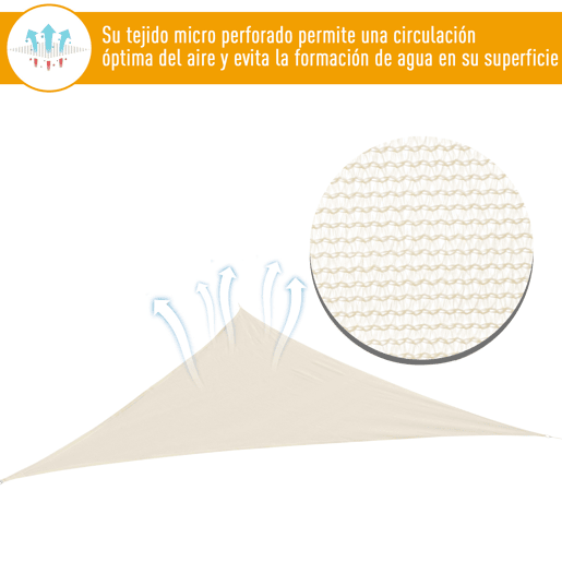 Outsunny Vela de Sombra Triangular 4x4x4 m Toldo Vela de HDPE com Proteção UV Aneis em Forma de D e Cordas para Jardim Pátio Piscina Creme