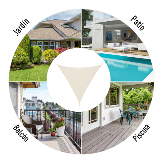 Outsunny Vela de Sombra Triangular 4x4x4 m Toldo Vela de HDPE com Proteção UV Aneis em Forma de D e Cordas para Jardim Pátio Piscina Creme