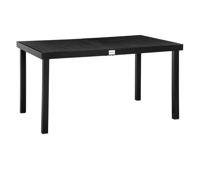 Outsunny mesa de comedor exterior de aluminio, mesa de jardín exterior para 6 personas con encimera de listones, para terraza, balcón, 140x90x74 cm, negro