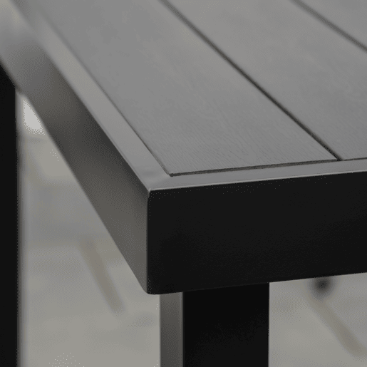 Outsunny Mesa de Jardim Retangular Mesa de Exterior para 6 Pessoas com Bancada de Ripas e Estrutura de Alumínio para Terraço Balcão 140x90x74cm Preto