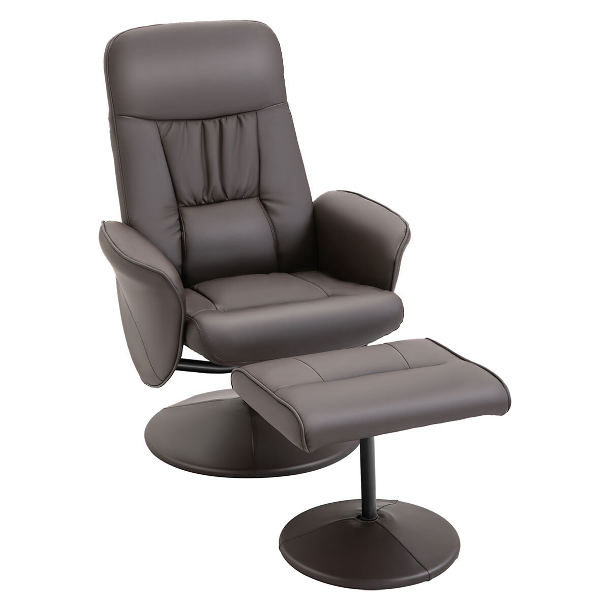 Homcom sillón de salón con otomana reposapiés tapizado en pu sillón relax reclinable hasta 145° y giratorio 360° con respaldo ajustable para salón dormitorio oficina 76x81x101 cm marrón