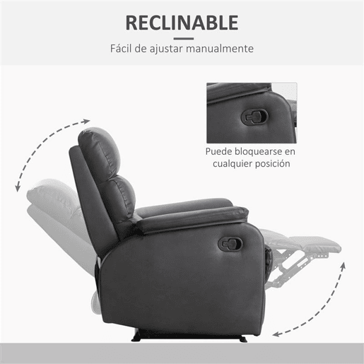 HOMCOM Poltrona Relax Reclinável Manualmente Estofada em PU com Apoio para os Pés Retrátil Assento e Encosto Acolchoados para Sala de Estar Escritório Dormitório 75x92x99cm Marrom