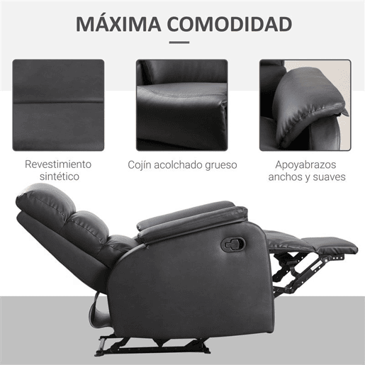 HOMCOM Poltrona Relax Reclinável Manualmente Estofada em PU com Apoio para os Pés Retrátil Assento e Encosto Acolchoados para Sala de Estar Escritório Dormitório 75x92x99cm Marrom