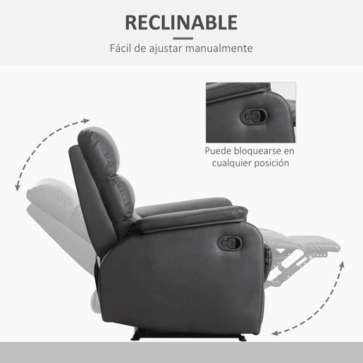 HOMCOM Poltrona Relax Reclinável Manualmente Estofada em PU com Apoio para os Pés Retrátil Assento e Encosto Acolchoados para Sala de Estar Escritório Dormitório 75x92x99cm Marrom