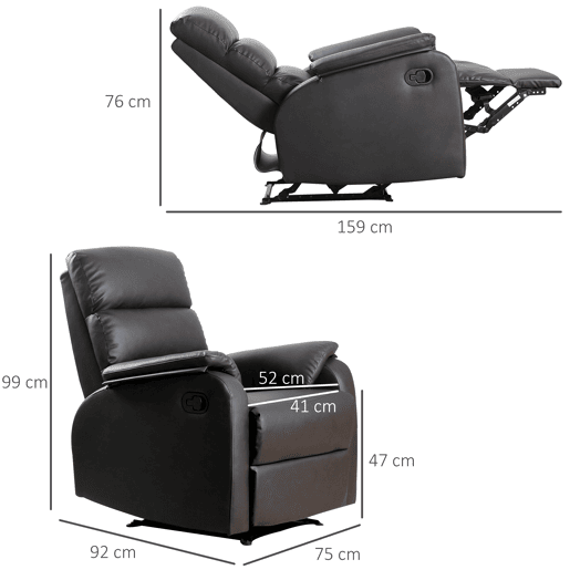 HOMCOM Poltrona Relax Reclinável Manualmente Estofada em PU com Apoio para os Pés Retrátil Assento e Encosto Acolchoados para Sala de Estar Escritório Dormitório 75x92x99cm Marrom