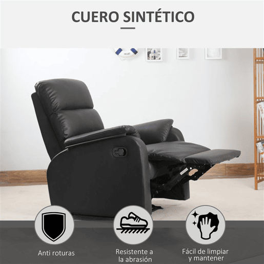 HOMCOM Poltrona Relax Reclinável Manualmente Estofada em PU com Apoio para os Pés Retrátil Assento e Encosto Acolchoados para Sala de Estar Escritório Dormitório 75x92x99cm Marrom