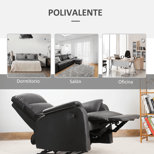 HOMCOM Poltrona Relax Reclinável Manualmente Estofada em PU com Apoio para os Pés Retrátil Assento e Encosto Acolchoados para Sala de Estar Escritório Dormitório 75x92x99cm Marrom