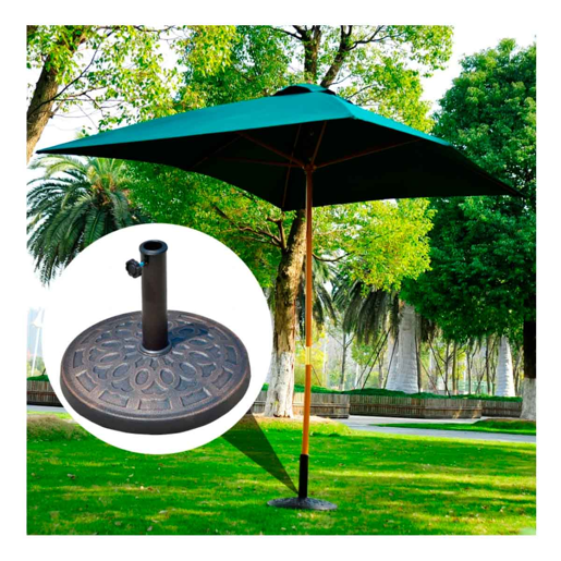 Outsunny Base para Chapéu de Sol Redonda Suporte para Chapéu de Sol de Resina para Mastros de 38mm e 48mm para Jardim Terraço Exterior Ø44x34cm Preto e Bronze