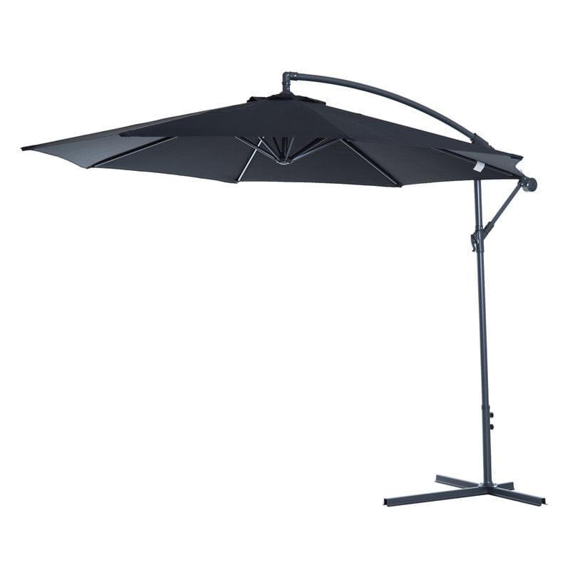 Outsunny sombrilla de jardín ø295x250 cm parasol excéntrico inclinable con manivela base cruzada y soporte de metal 8 varillas para terraza exterior balcón negro