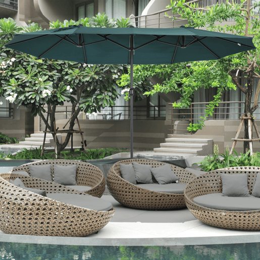 Outsunny Chapéu de Sol Duplo 4,55x2,65x2,38 m Chapéu de Sol de Jardim com Manivela Manual Resistente à Água e com Proteção Solar UV para Terraço Pátio Verde