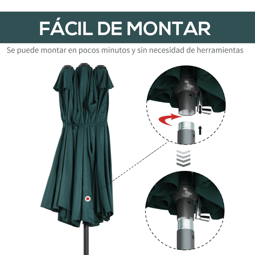 Outsunny Chapéu de Sol Duplo 4,55x2,65x2,38 m Chapéu de Sol de Jardim com Manivela Manual Resistente à Água e com Proteção Solar UV para Terraço Pátio Verde