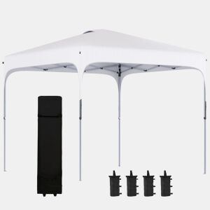 Outsunny Tenda Dobrável 2,5x2,5x2,68cm Tenda de Jardim com Proteção UV 50+ Altura Ajustável com 4 Bolsas de Areia e Bolsa de Transporte para Acampamento Festas Pátio Branco