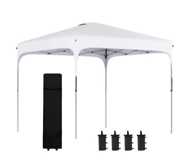 Outsunny cenador plegable pop-up 2,5x2,5x2,68 m carpa de jardín protección uv 50+ ajustable en altura con 4 bolsas de arena y bolsa de transporte para camping fiestas patio blanco