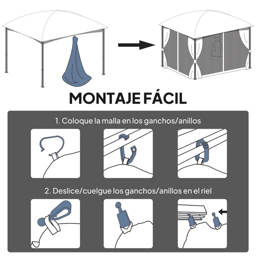 Outsunny 4 painéis laterais 335x207 cm para tenda de jardimmosquiteira para gazebo com zíperes e anéis preto