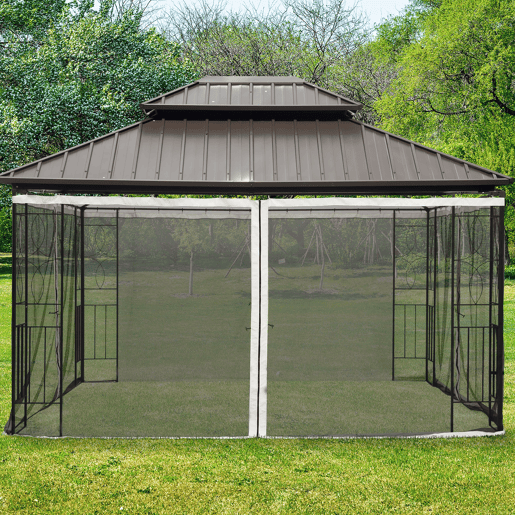 Outsunny 4 painéis laterais 335x207 cm para tenda de jardimmosquiteira para gazebo com zíperes e anéis preto