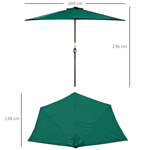 Outsunny Chapéu de Sol 269x138x236 cm Guarda-sol de Jardim com Manivela e Forma Semicircular Tecido Poliéster 180 gm² para Exterior Terraço Pátio Piscina Verde