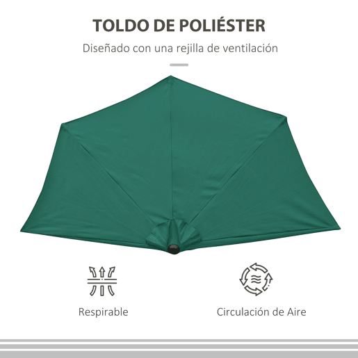Outsunny Chapéu de Sol 269x138x236 cm Guarda-sol de Jardim com Manivela e Forma Semicircular Tecido Poliéster 180 gm² para Exterior Terraço Pátio Piscina Verde