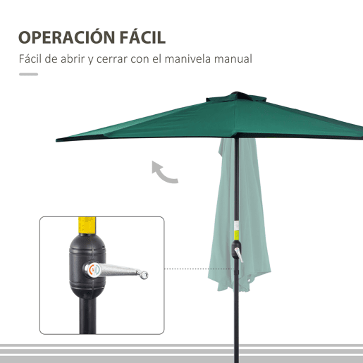 Outsunny Chapéu de Sol 269x138x236 cm Guarda-sol de Jardim com Manivela e Forma Semicircular Tecido Poliéster 180 gm² para Exterior Terraço Pátio Piscina Verde