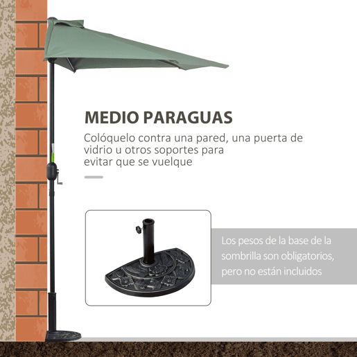Outsunny Chapéu de Sol 269x138x236 cm Guarda-sol de Jardim com Manivela e Forma Semicircular Tecido Poliéster 180 gm² para Exterior Terraço Pátio Piscina Verde