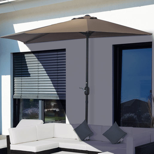 Outsunny Guarda-Sol 269x138x236 cm com Manivela e Forma Semicircular de Poliéster 180 gm² para Jardim, Terraço, Piscina e Café