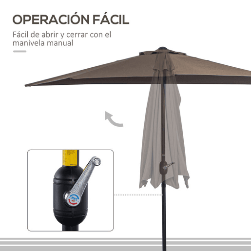 Outsunny Guarda-Sol 269x138x236 cm com Manivela e Forma Semicircular de Poliéster 180 gm² para Jardim, Terraço, Piscina e Café
