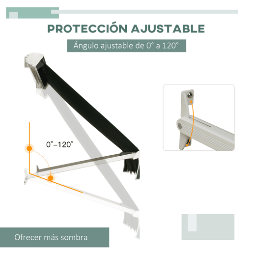 Outsunny Toldo Manual de Alumínio Retrátil Toldo de Fachada para Exterior com Ângulo Ajustável