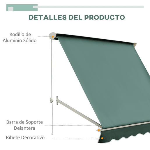 Outsunny Toldo Manual de Alumínio Retrátil Toldo de Fachada para Exterior com Ângulo Ajustável