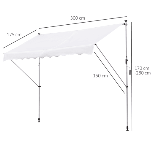 Outsunny Toldo Manual Retrátil 3x1,5 m, Toldo Exterior para Terraço Enrolável, Altura Ajustável 170-280 cm, com Manivela, Anti-UV e Impermeável, Sem Perfuração, para Varanda, Jardim, Branco Outsunny Toldo Manual Retrátil 3x1,5 m, Toldo Exterior para Terraço Enrolável, Altura Ajustável 170-280 cm, com Manivela, Anti-UV e Impermeável, Sem Perfuração, para Varanda, Jardim, Branco