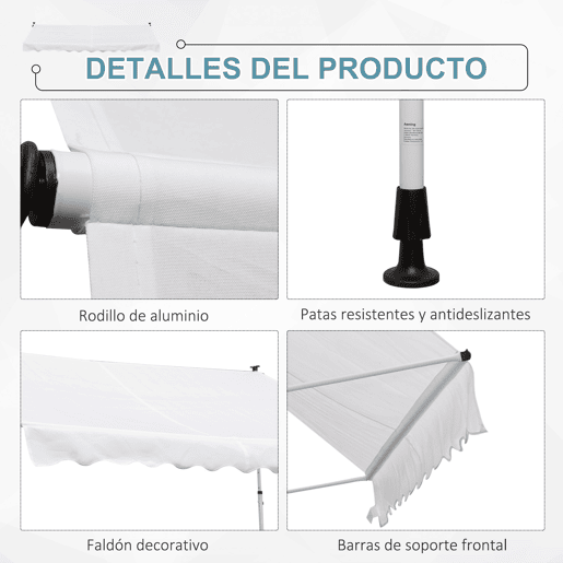 Outsunny Toldo Manual Retrátil 3x1,5 m, Toldo Exterior para Terraço Enrolável, Altura Ajustável 170-280 cm, com Manivela, Anti-UV e Impermeável, Sem Perfuração, para Varanda, Jardim, Branco Outsunny Toldo Manual Retrátil 3x1,5 m, Toldo Exterior para Terraço Enrolável, Altura Ajustável 170-280 cm, com Manivela, Anti-UV e Impermeável, Sem Perfuração, para Varanda, Jardim, Branco