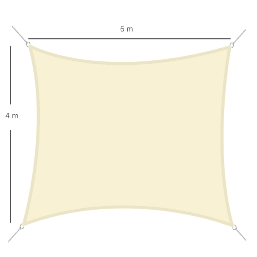 Outsunny Vela de Sombra Retangular 4x6 m Toldo Vela de Poliéster com Proteção UV Aneis em Forma de D e Cordas para Jardim Pátio Piscina Creme