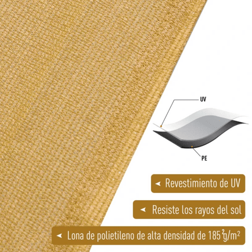 Outsunny Toldo Vela de Sombra Retangular 4x6 m Toldo de Terraço em HDPE com Proteção UV, Anéis de Aço Inoxidável e Cordas de Nylon para Jardim e Pátio - Areia