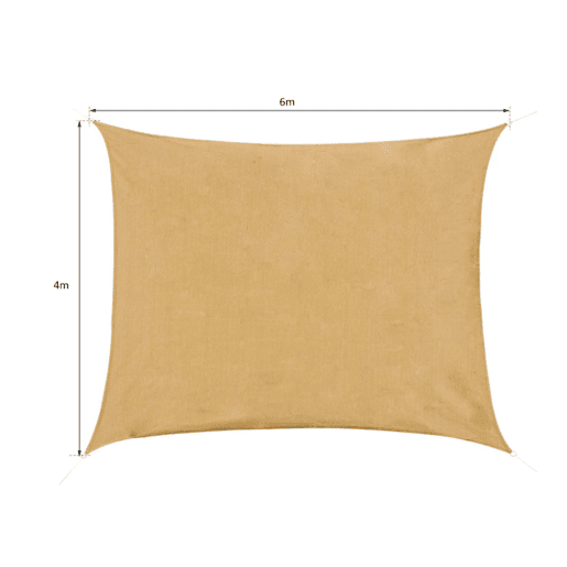 Outsunny Toldo Vela de Sombra Retangular 4x6 m Toldo de Terraço em HDPE com Proteção UV, Anéis de Aço Inoxidável e Cordas de Nylon para Jardim e Pátio - Areia