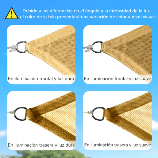 Outsunny Toldo Vela de Sombra Retangular 4x6 m Toldo de Terraço em HDPE com Proteção UV, Anéis de Aço Inoxidável e Cordas de Nylon para Jardim e Pátio - Areia