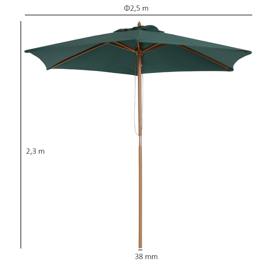 Outsunny Chapéu de Sol Ø250x230cm Chapéu de Sol com Mastro de Madeira com 6 Hastes Sistema de Polia com Fixação para Jardim Pátio Terraço Verde Outsunny Chapéu de Sol Ø250x230cm Chapéu de Sol com Mastro de Madeira com 6 Hastes Sistema de Polia com Fixação para Jardim Pátio Terraço Verde