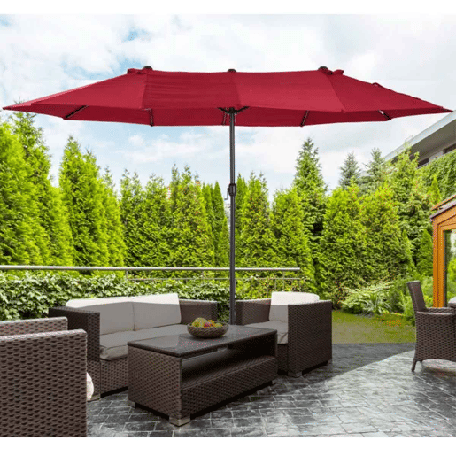 Outsunny Chapéu de Sol Duplo 4,55x2,65x2,38 m Chapéu de Sol de Jardim com Manivela Manual Resistente à Água e com Proteção Solar UV para Terraço Pátio Vinho