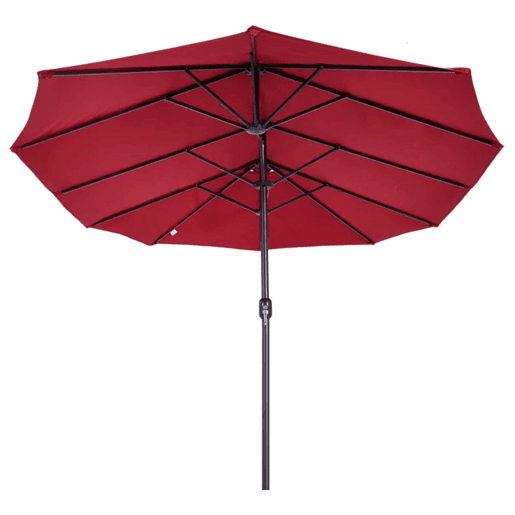 Outsunny Chapéu de Sol Duplo 4,55x2,65x2,38 m Chapéu de Sol de Jardim com Manivela Manual Resistente à Água e com Proteção Solar UV para Terraço Pátio Vinho