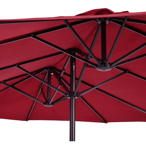 Outsunny Chapéu de Sol Duplo 4,55x2,65x2,38 m Chapéu de Sol de Jardim com Manivela Manual Resistente à Água e com Proteção Solar UV para Terraço Pátio Vinho