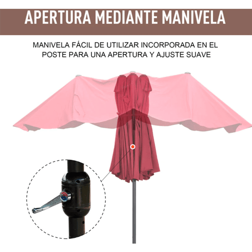 Outsunny Chapéu de Sol Duplo 4,55x2,65x2,38 m Chapéu de Sol de Jardim com Manivela Manual Resistente à Água e com Proteção Solar UV para Terraço Pátio Vinho