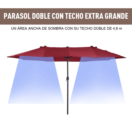 Outsunny Chapéu de Sol Duplo 4,55x2,65x2,38 m Chapéu de Sol de Jardim com Manivela Manual Resistente à Água e com Proteção Solar UV para Terraço Pátio Vinho