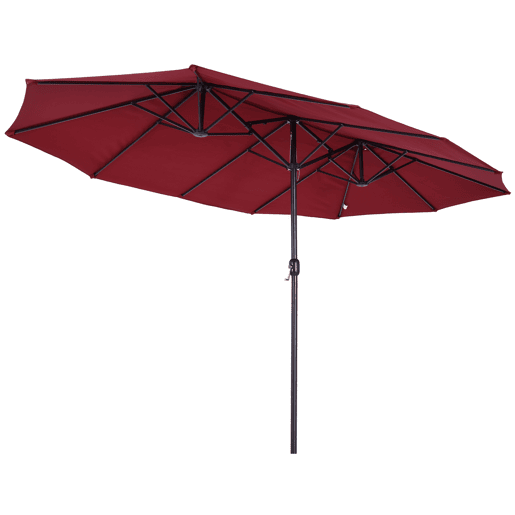 Outsunny Chapéu de Sol Duplo 4,55x2,65x2,38 m Chapéu de Sol de Jardim com Manivela Manual Resistente à Água e com Proteção Solar UV para Terraço Pátio Vinho