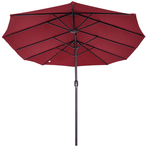 Outsunny Chapéu de Sol Duplo 4,55x2,65x2,38 m Chapéu de Sol de Jardim com Manivela Manual Resistente à Água e com Proteção Solar UV para Terraço Pátio Vinho