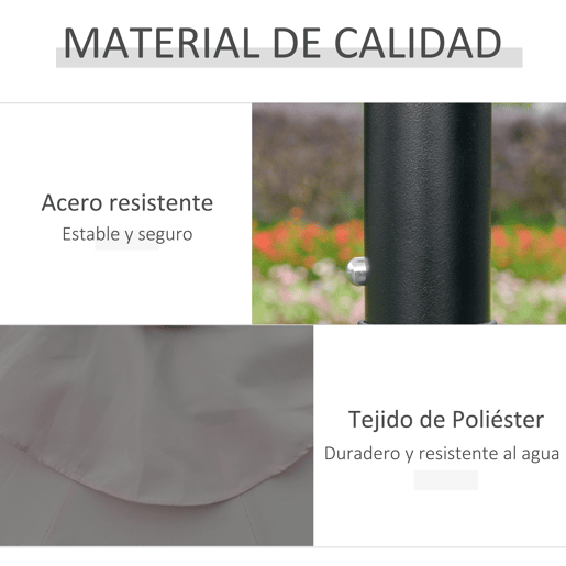 Outsunny Chapéu de Sol para Terraço Exterior, Ø265 cm, Guarda-sol de Jardim com 32 Luzes LED Solares, Poste de Aço e Manivela Inclinável, para Pátio, Terraço, Cinzento